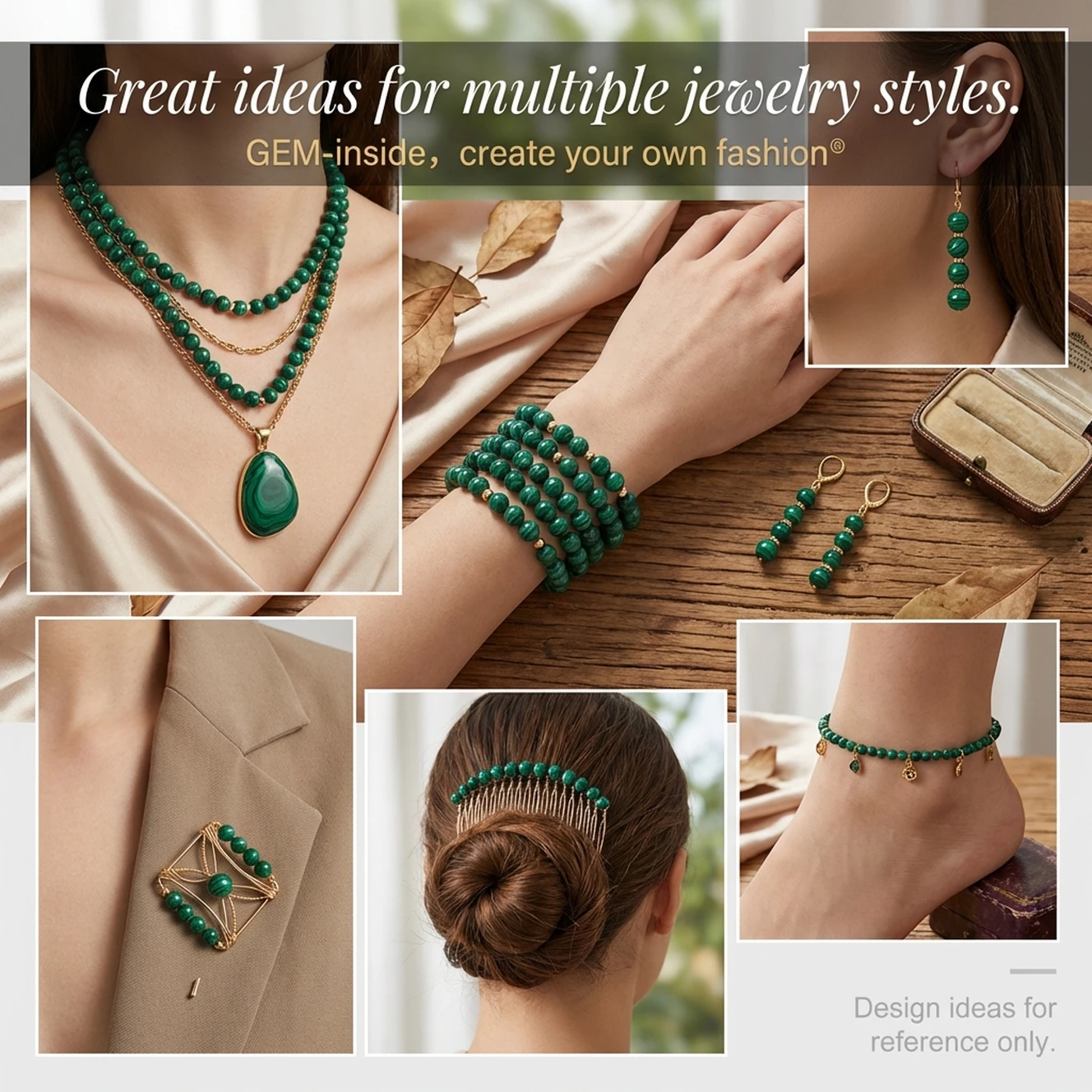 Natural Green Malachite Stone Round Loose Spacer Accessorries Beads  For Jewelry Making 5 Piece to sale