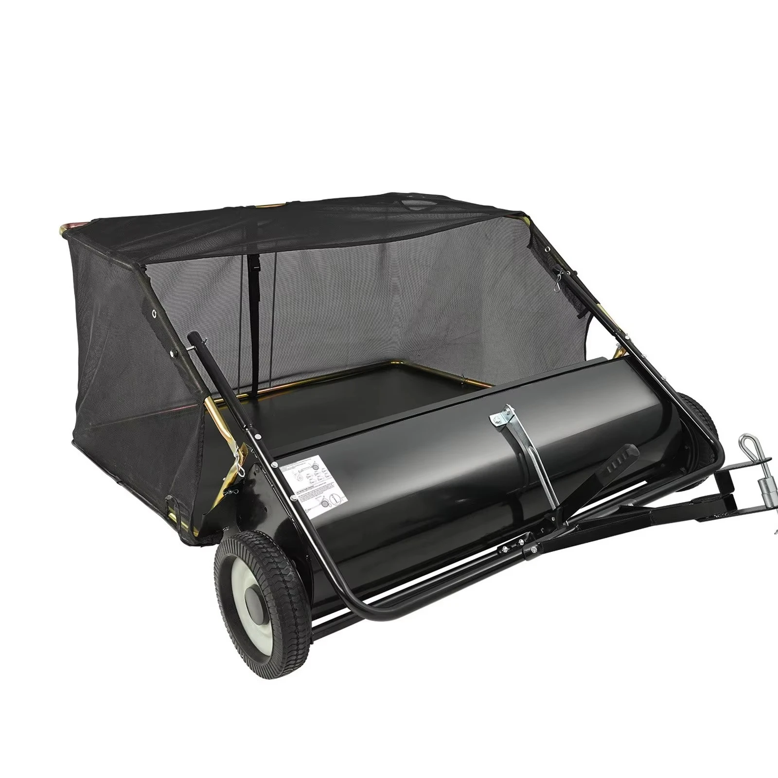 Tow Behind Lawn Sweeper, 44 in Pull Behind Lawn Sweeper, 25 Cu. Ft Large Capacity Leaf & Grass Collector,  Garden Sweeper