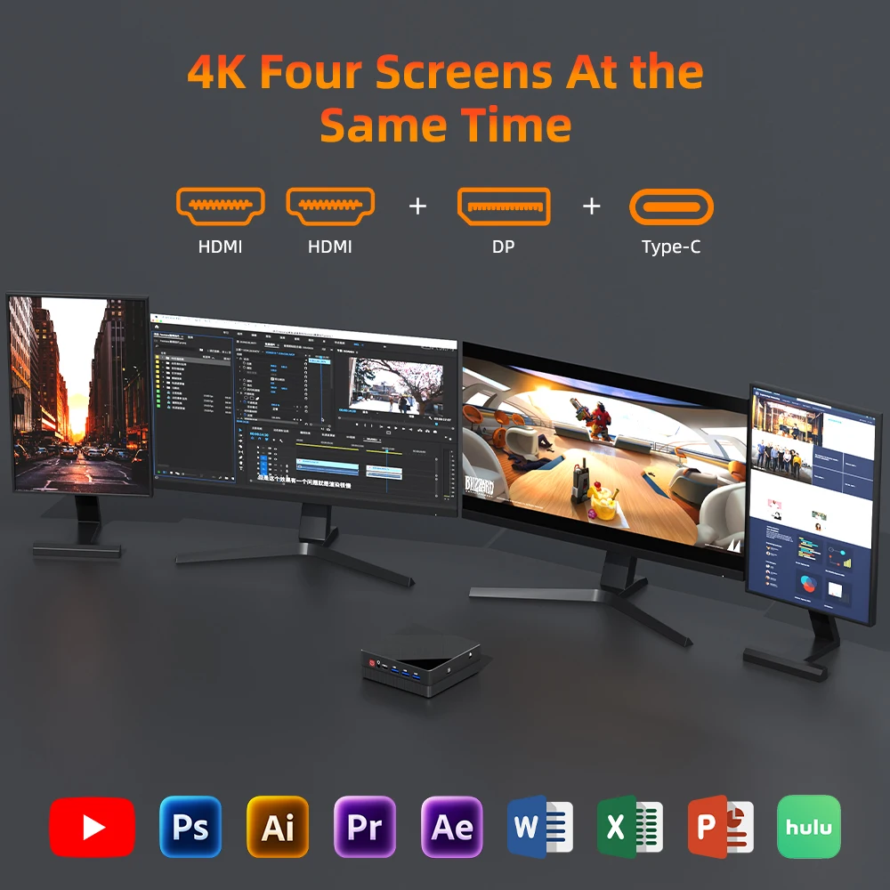 TexHoo Four Display Mini PC AMD RYZEN 7 4800H 5400U 7430U Pocket Dual DP HD-MI LAN Type-C WIFI6 DDR4 16GB 1TB NVMe Mini Computer