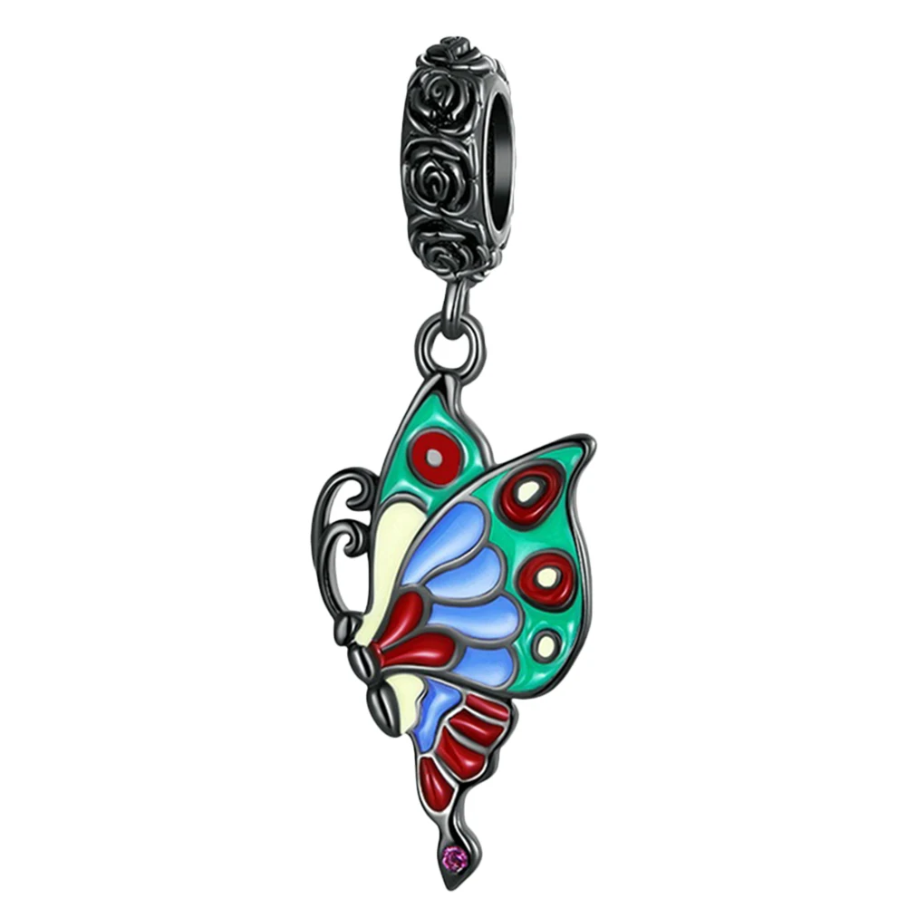 

S925 Sterling Silver Colored Zircon Butterfly Charms Pendant Bracelet Jewelry Making Decorative Beads Wearable for