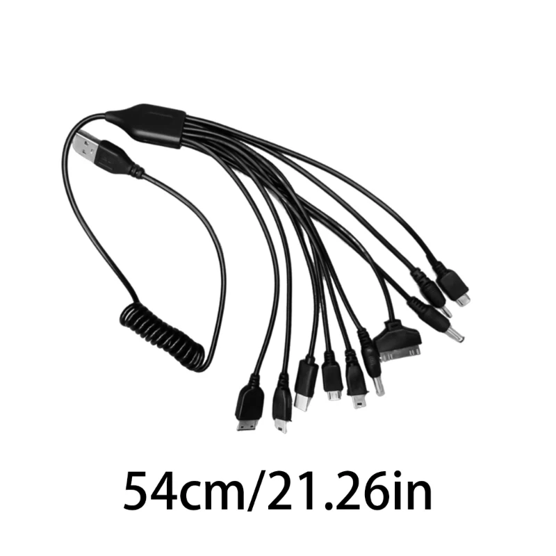 10-Way Spring Coiled USB Charging Cable for Mobile Phones Power Digital Camera Electronic Equipment Accessories