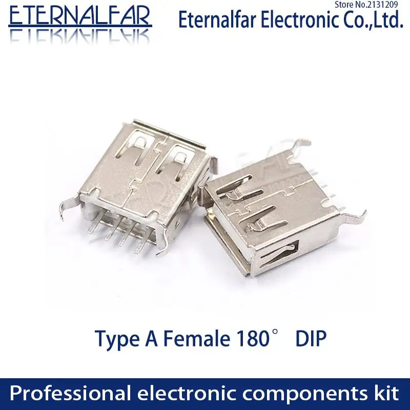 USB 2.0 Interface Connector Socket Type A Female 180 Degree Curved Foot DIP Straight Vertical Bend Needle Welding Wire PCB DIY