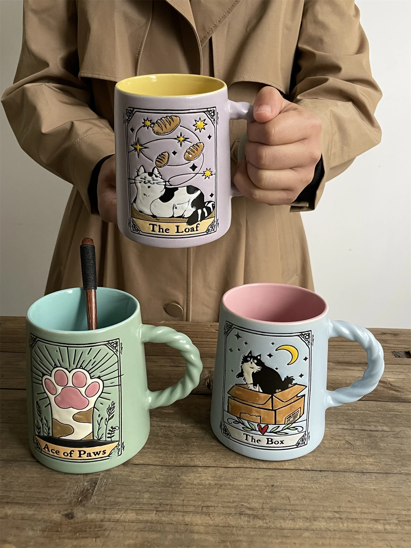 Tazas de Cerámica de Gran Capacidad con Diseño de Mascotas Dibujadas a Mano, Tazas Creativas para Beber Agua, Tazas para Pare...