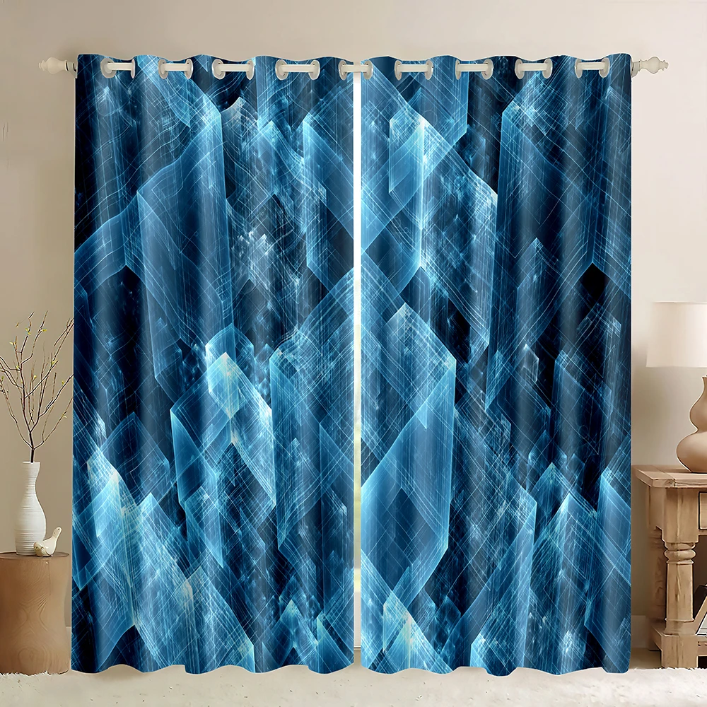 Abstract Window Curtains,Digital Dimensional Square Shaped Cubes Geometric Style Cluster Print,Lightweight Blackout Curtains