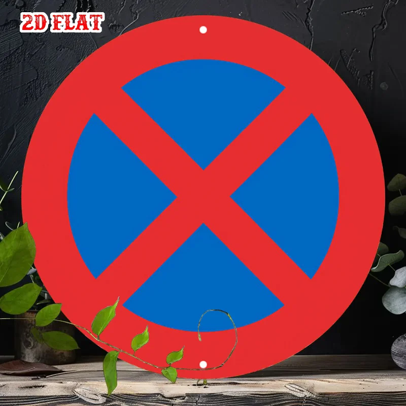 2D plane, 2D plane - 1 circular wooden signboard, blue-shaped circular wall decoration stop sign.