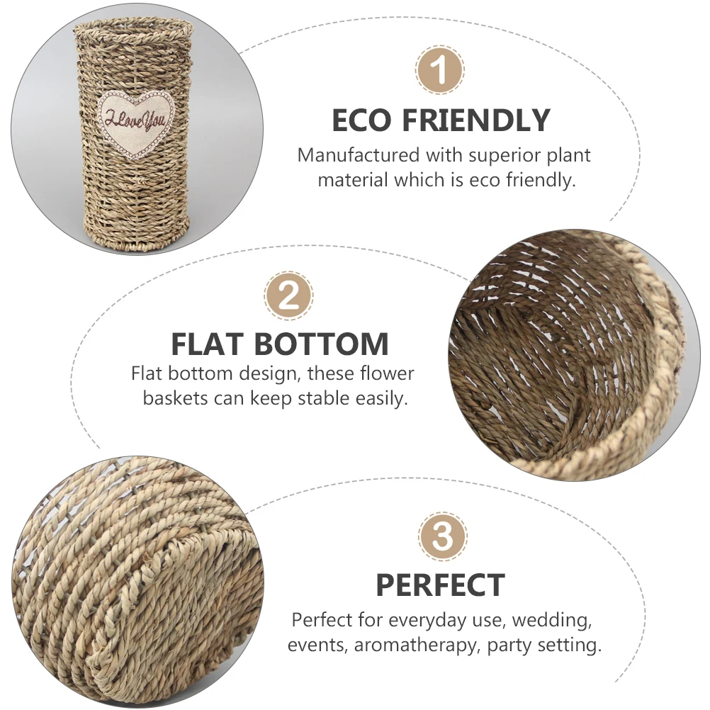 

2 Pcs Pots Indoor Rattan Flower Basket Plant Decorative Container Beige Weave Vase Adornments Woven
