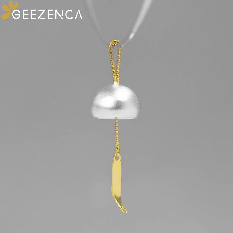 GEEZENCA S925 Silver Two Tone 3D Wind Chimes Pendant For Women Cute Unique Chic Necklace Pendants Without Chain 2024 New Gift