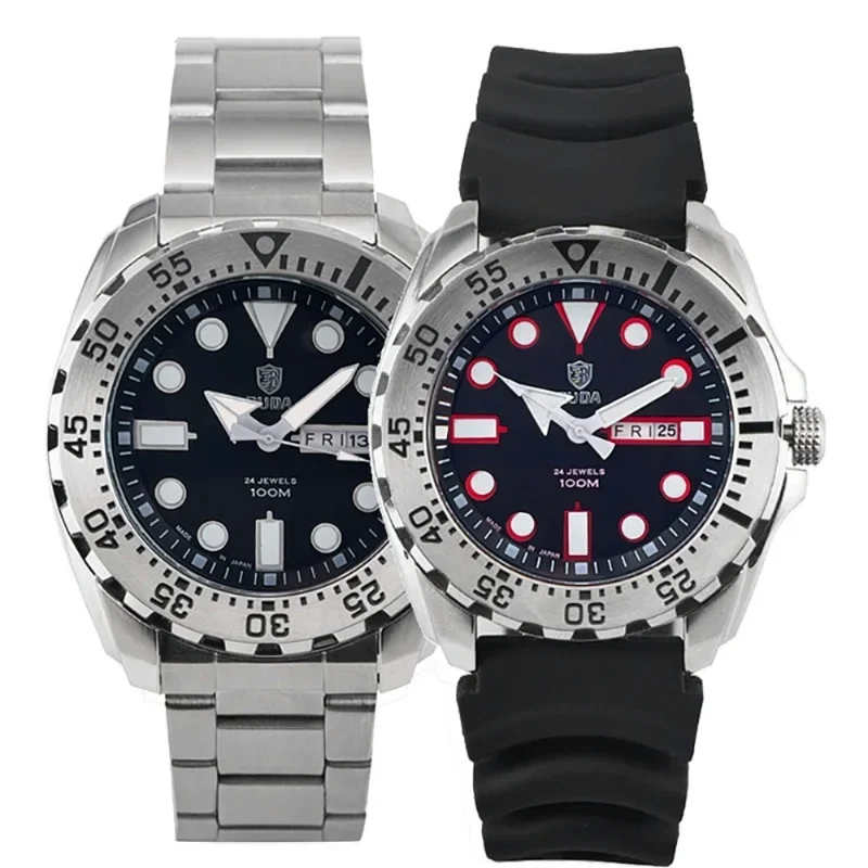 Quartz Watch for Men Submariner Series 45mm Dial with Miyota Movement Luminous Weekday Calendar Steel and Silicone Strap 3ATM