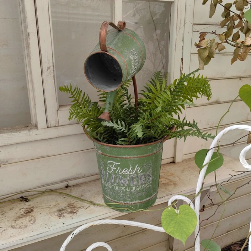 Retro Balcony Flower Pot, Iron Relief Plant Stand, Old Craft, Garden Pots, Courtyard Decoration, Creative Ornaments