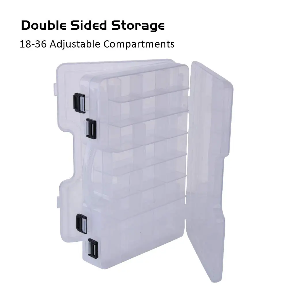 Goture Fishing Box Fishing Tackle Box Organizer Double Sided Plastic Storage Portable Handle Included 44 Compartments Hard Case