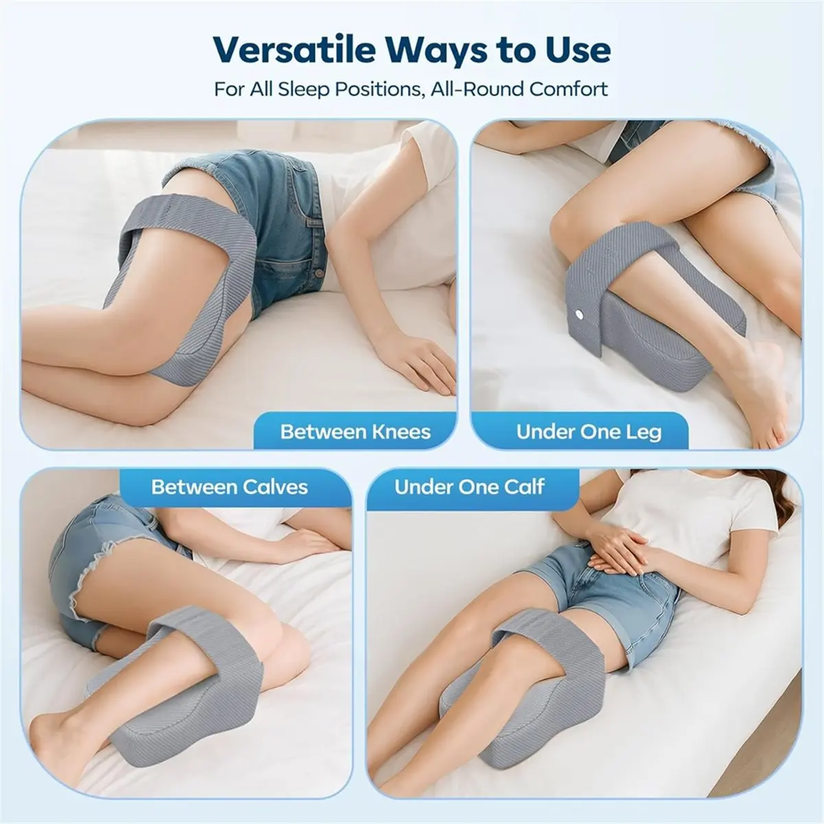 【AT48】 NEW Knee Pillow for Side Sleepers with Adjustable Strap - Memory Foam Leg Cushion, Comfortable Sleeping Support