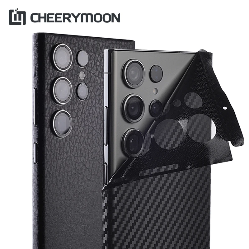 Black Series Leather Croco Fiber Rear Sticker For Samsung Galaxy S23 Ultra S22Ultra S22 Ultra S23Ultra Protector Back Film