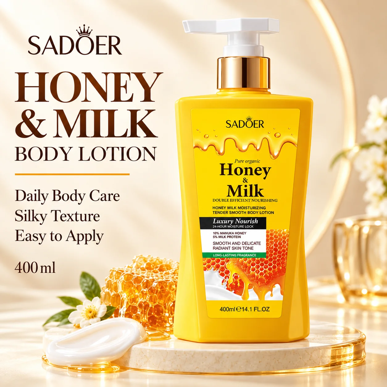 Honey Milk Body Lotion, Deep Moisturizing & Nourishing Body Cream for Dry Skin, Hydrating Smooth Soft Skin Care, Lightweight Non-Greasy, Long Lasting Repair Lotion