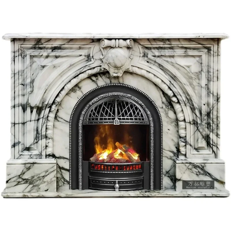 

Marble Fireplace French Curio Cabinet American Hallway Stone Carving Natural Arabescato Stone Fireplace Mantel