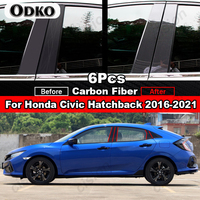 For Honda Civic Hatchback 2016-2021 6x Carbon Fiber Black Door Window Column BC Pillar Post Trim Cover PC Sticker Mirror Effect