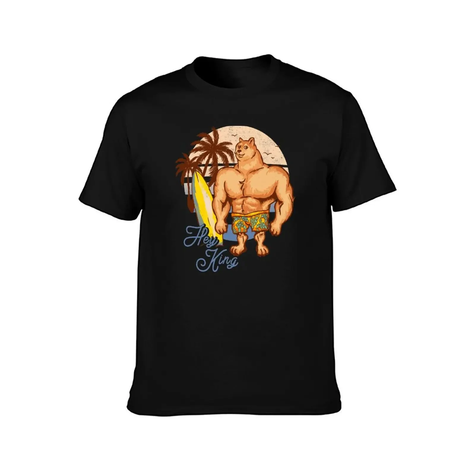 Swole Doge Chilling on the Beach Blue Hey King Big Muscle Buff Dog Chad Shiba Inu Doggo Dank Memes Bonk Dorime Much Wow T-Shirt