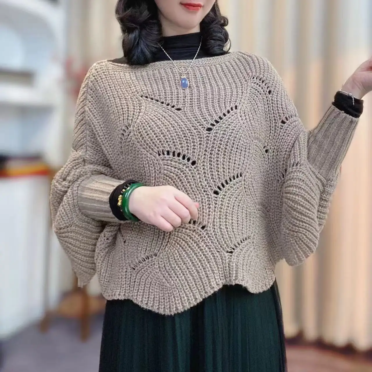 

Autumn Winter Knitted Sweater Women Pullover Casual Loose Long Sleeve Hollow Top
