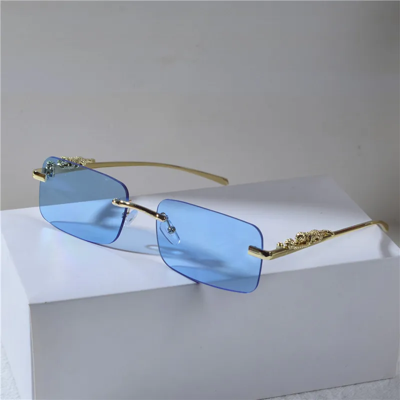 

Retro Leopard Head Metal Sunglasses Frameless Sun Glasses Men's And Women's Small Frame Classic Bare Face Sunshade Glasses