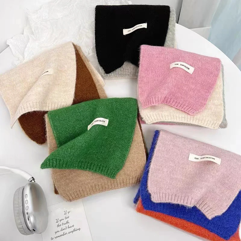 Laide's Scarves Korean Contrasting Color Sweet Simple Versatile Winter Knitted Thickened Velvet High-quality Luxury Brand Scarf