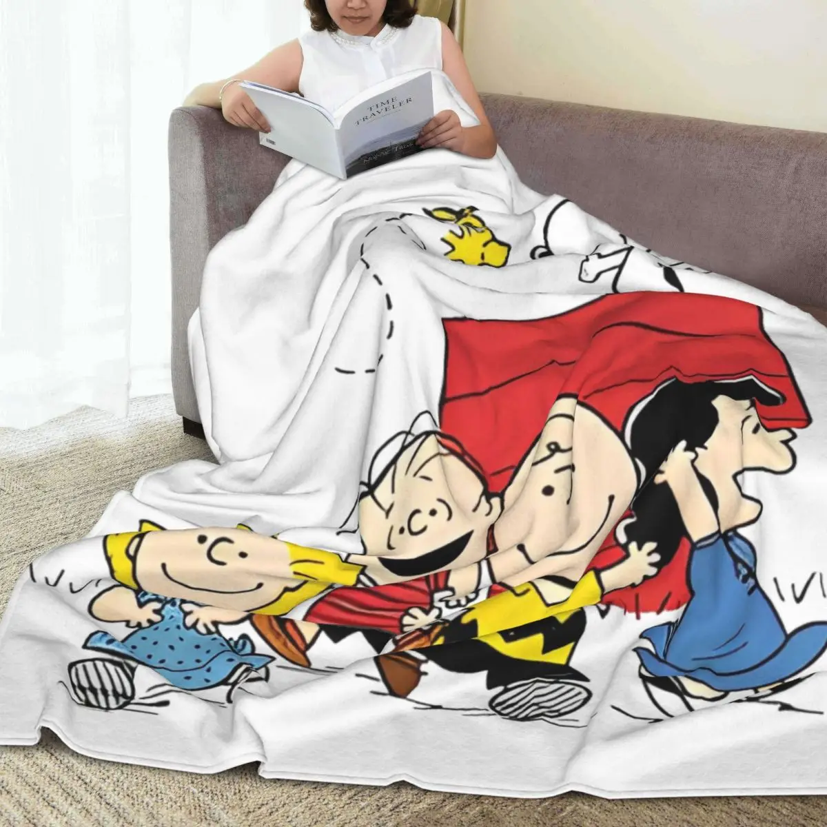 Peanuts Comiv Gang Group Flannel Blanket Super Soft Throw Blanket for Couch Chair Airplane Travel Print Bedspread Sofa Bed Cover