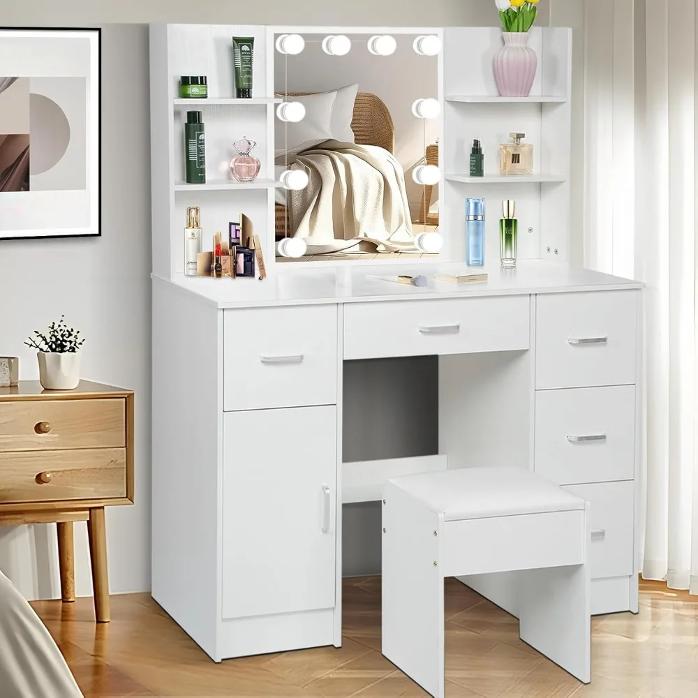 

Портативный туалетный столик с зеркалом и 10 лампами, 3 цвета, регулируемая яркость, косметическое зеркало с подсветкой, мебель для спальни