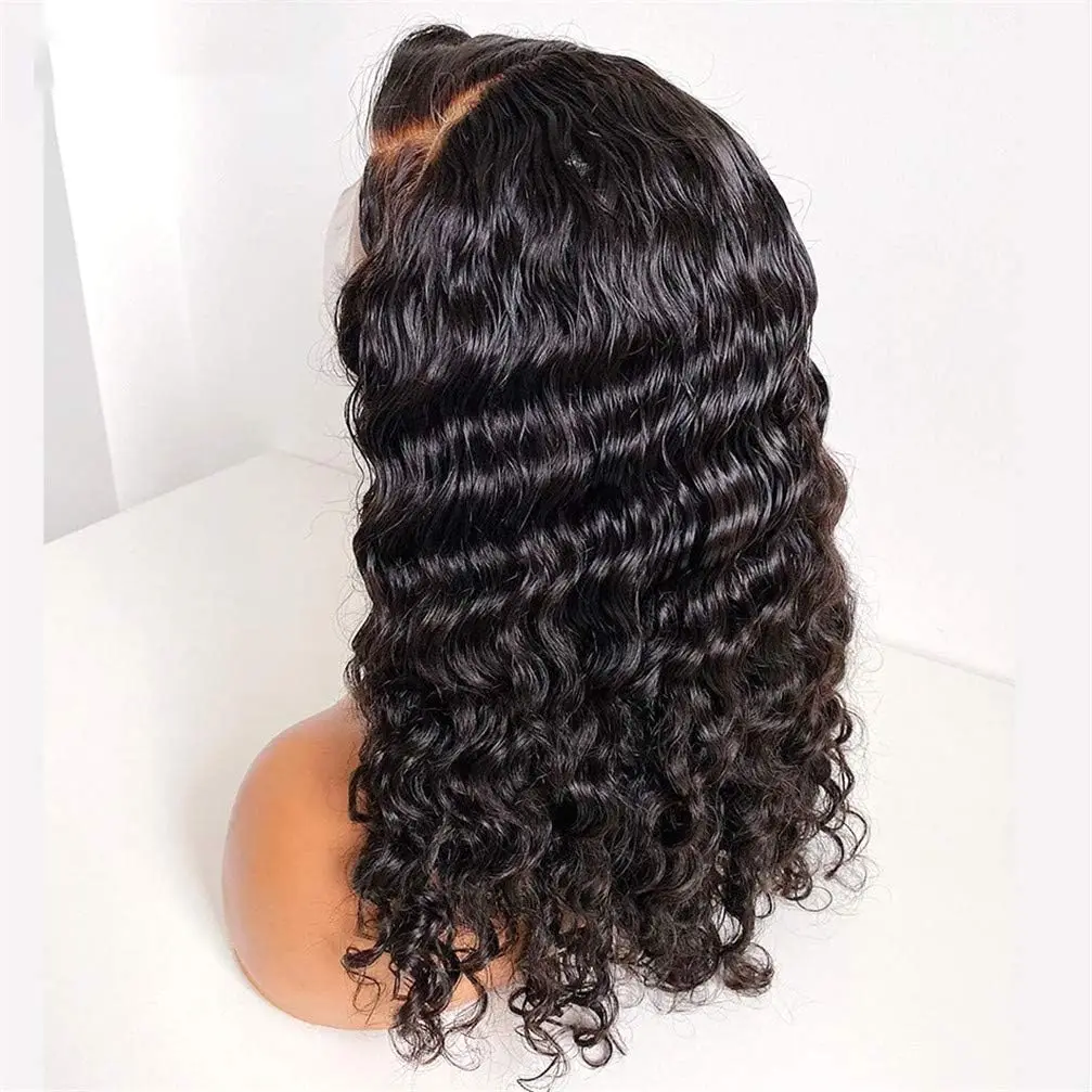 غلويليس موجة عميقة شعر بشري حقيقي قبل قطع 13x4 إغلاق شعر مستعار دانتيل كثافة عالية 8-16 بوصة مجعد نمط النساء السود الاستخدام اليومي