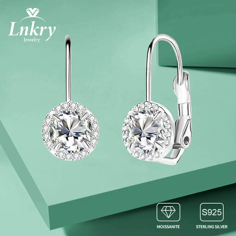 

Lnkry 6.5mm Round Cut Halo Moissanite Earrings for Women Anti-allergy Silver 925 Huggies Earring Delicate Daily Jewelry Gift