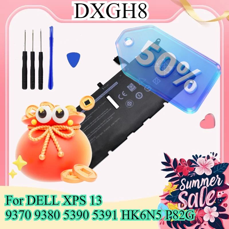 52Wh 7.6V DXGH8 Laptop Battery For DELL XPS 13 9370 9380 5390 5391 HK6N5 P82G High Quality