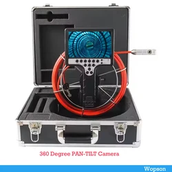 7mm Soft 20 Meters Cable 360 Degree PAN-TILT 23mm Dual camera head with 7 inch monitor screen wopson pipe sewer camera
