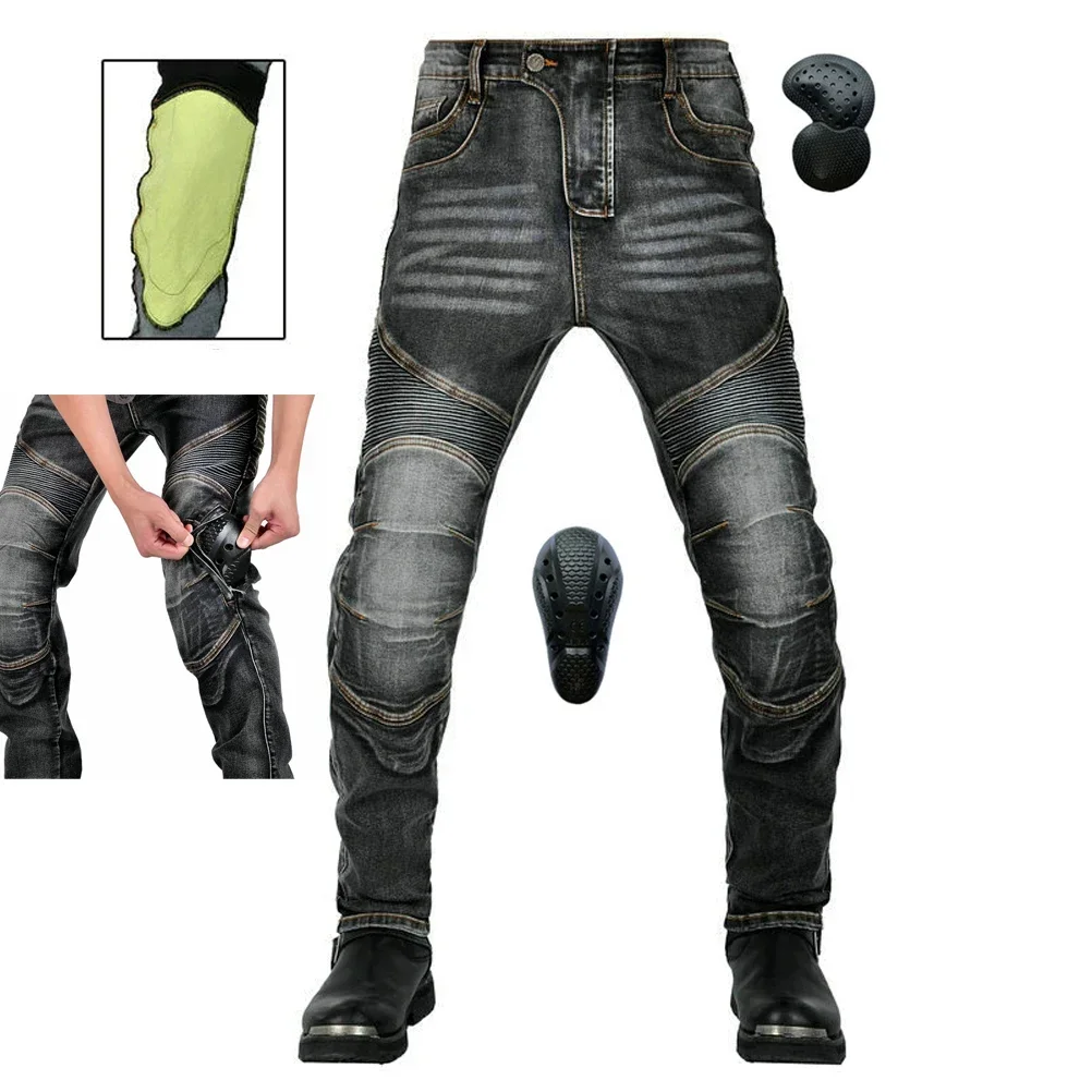 Men Motorcycle Riding Pants Reinforced with Aramid Retro Washing Locomotive Motocross Racing Jeans Anti-Burning CE Armor Pads