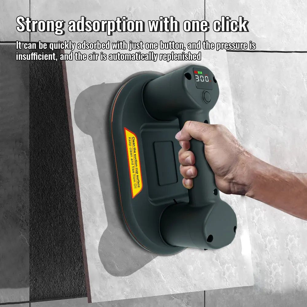 Upgrade Smart Display Electric Vacuum Suction Cup 300KG Load Heavy-Duty Glass Tile Lifter Vacuum Suckers Lifting Tool