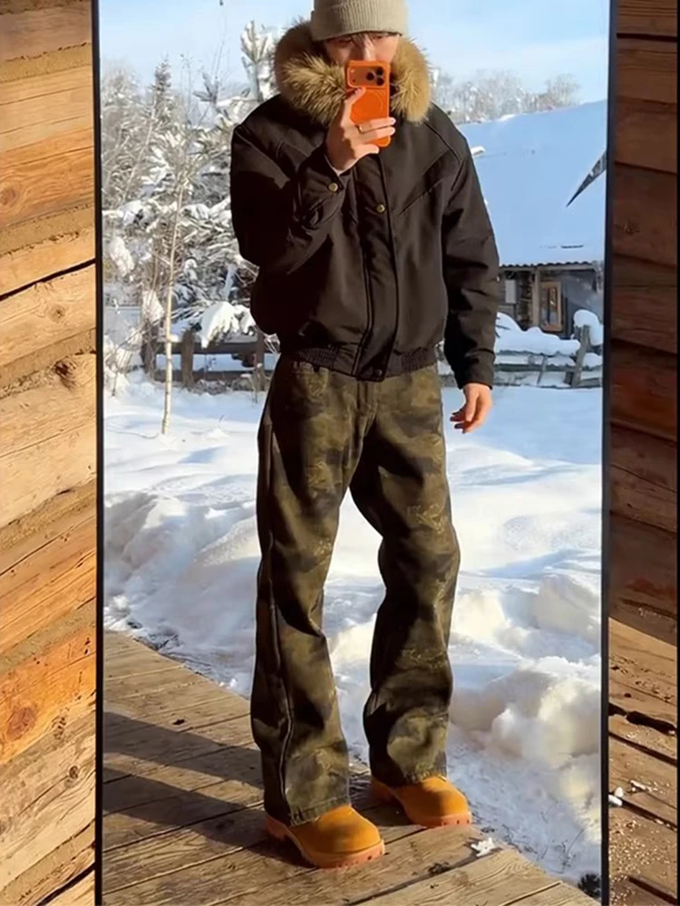 

Men's Camouflage Straight Leg Jeans High Waist Slimming High Street Faion Brand Autumn Winter Trousers Wear Resistant