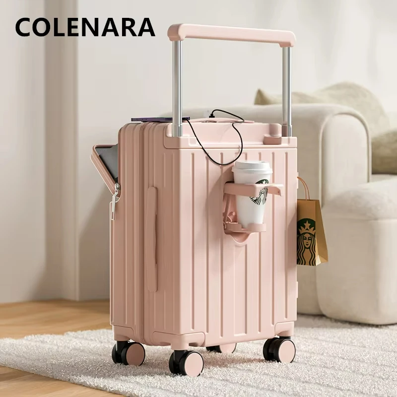 COLENARA กระเป๋าเดินทางมัลติฟังก์ชั่น 20 "22" 24 "26 นิ้ว USB ชาร์จ Boarding Box เปิดด้านหน้ารถเข็น ABS + PC แล็ปท็อปกระเป๋าเดินทาง