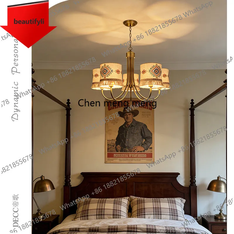 

a50 American retro wrought iron chandelier creative pattern fringed cloth cover chandelier bedroom living room dining room