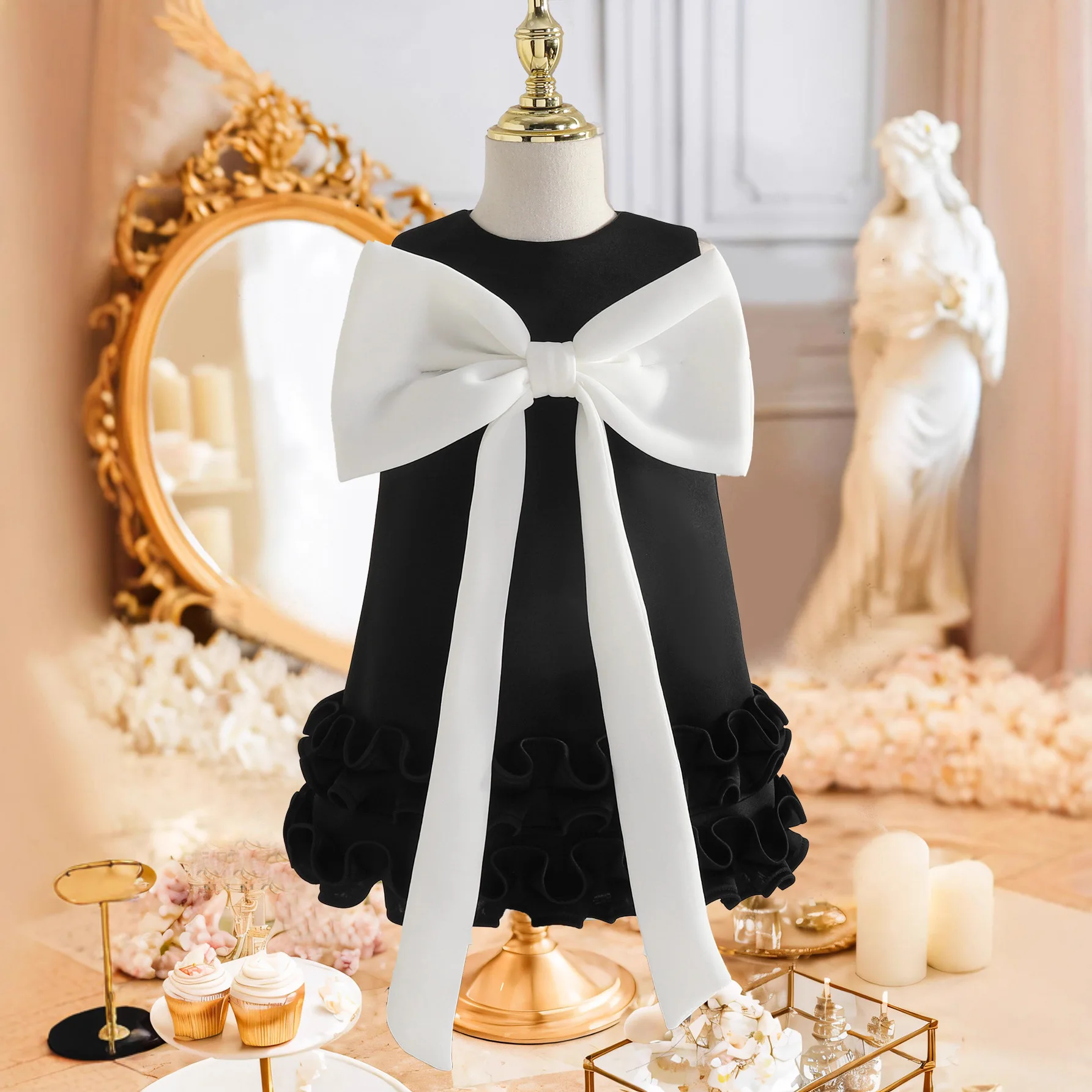 

Elegant Party Dresses Big Bow Layered Children Evening Prom Gown Puffy Festive Dress For Girls Wedding Birthday Pageant Vestidos