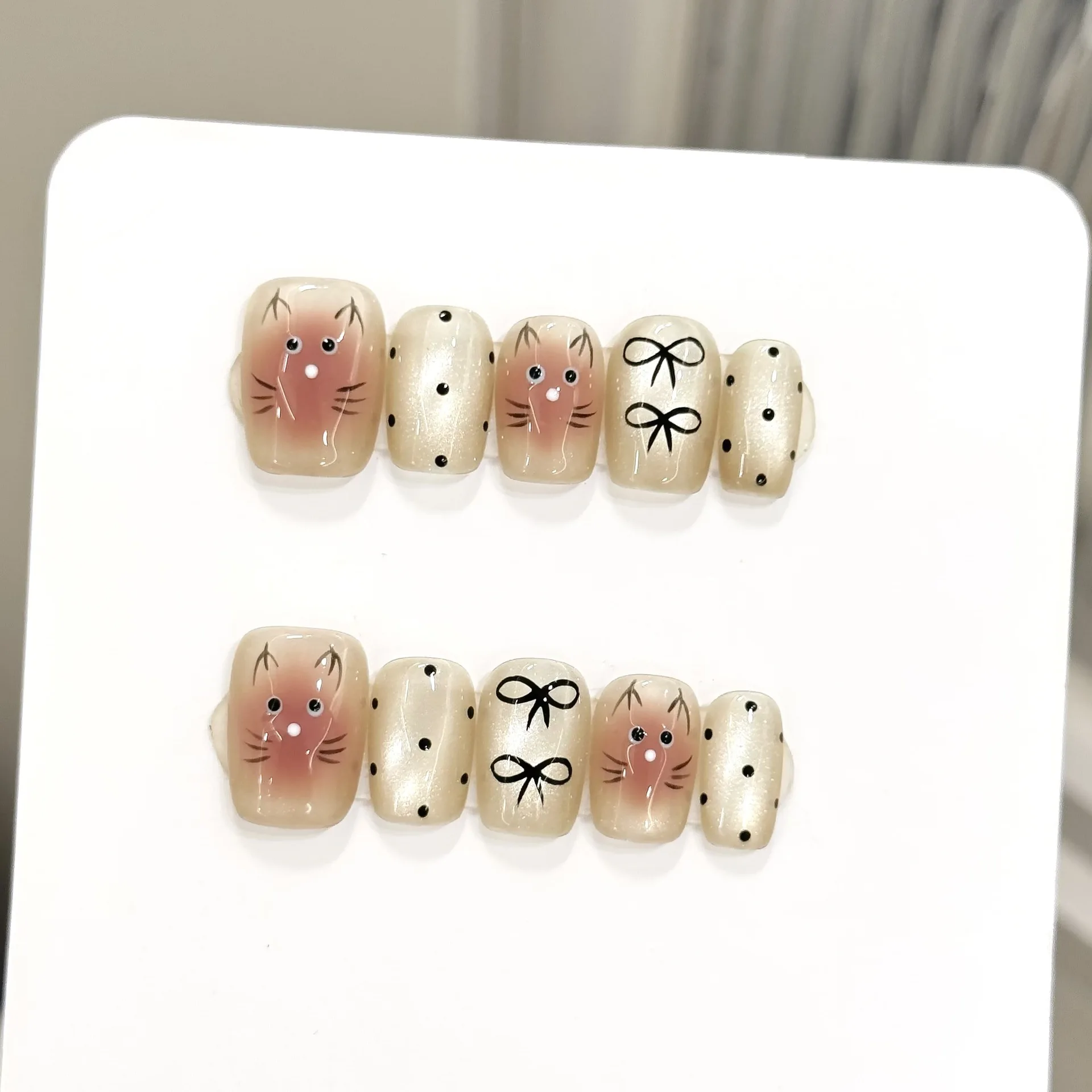 

10PCS Handmade Short Square False Nails Y2K Design Cute Bow Star Heart French Tip Art Full Cover Press on Fake Nails for Women