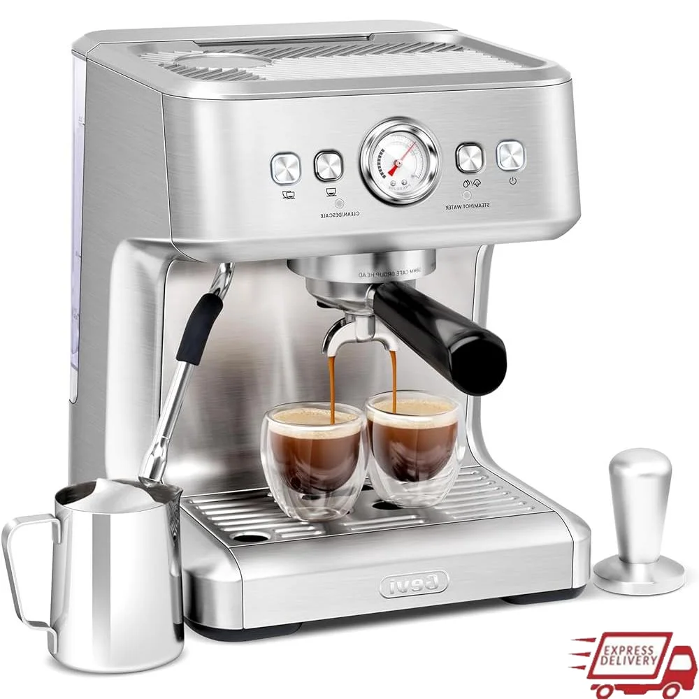 20 Bar Espresso Machine with Pressure Gauge Milk Frother PID Temperature Control Commercial Pre-Infusion Barista Level Coffee