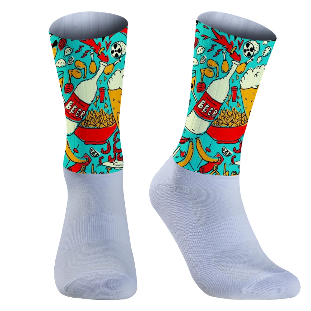 Neue heiße Verkauf Lebensmittel Druck allgemeine Socken Cartoon Kapitän warme Nähte Muster Anti rutsch lässige Männer Socke Rad socken