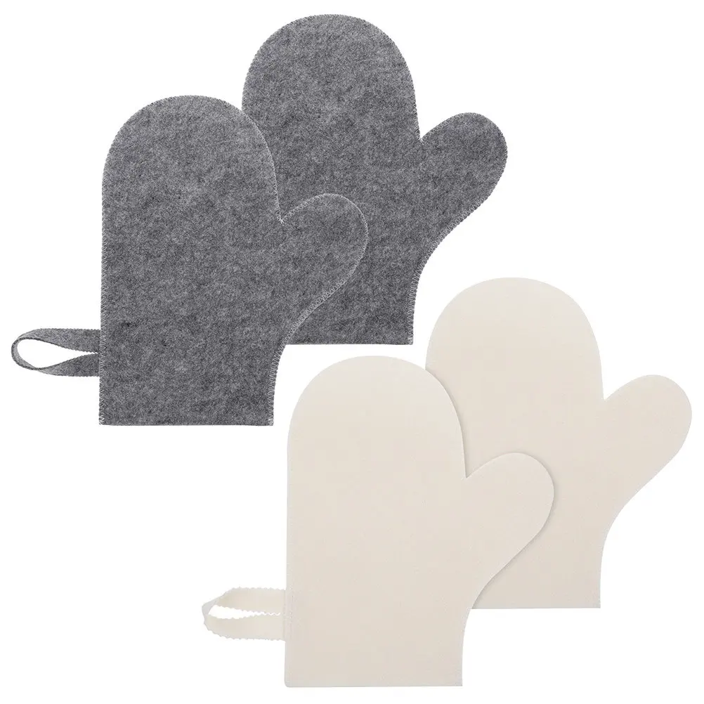 

Набор из 4 термоизоляционных перчаток для сауны из войлока, аксессуары для сауны, впитывающие воду отшелушивающие перчатки для ванны, мочалки для мытья и растирания