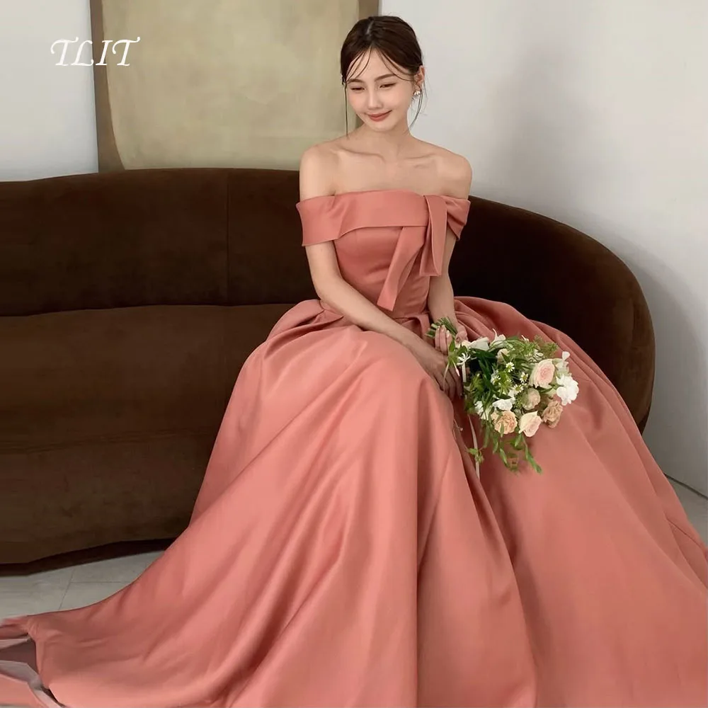 Elegancka pomarańczowa satynowa suknia ślubna bez ramiączek, suknie balowe, koreańska suknia ślubna, sesja zdjęciowa, suknie z gorsetem na plecach szyte na miarę.