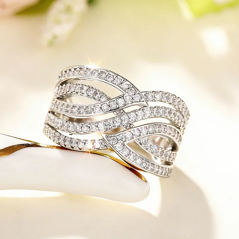 Hyperbole Female Rings 925 Sterling Silver Wave Shaped Wide Infinity Twist Design Finger Rings for Women Accessories Jewelry