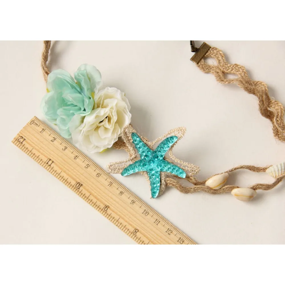 Girls Beach Photo Princess Headband Starfish Shell Wreath Kids Vacation Travel Hair Band Bohemian Seaside Hair Accessories view 6