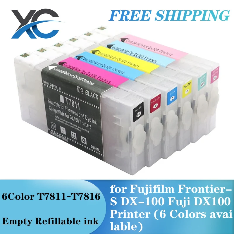 T7811-T7816 Empty Refillable ink cartridge with chips for Fujifilm Frontier-S DX-100 Fuji DX100 Printer (6 Colors available)