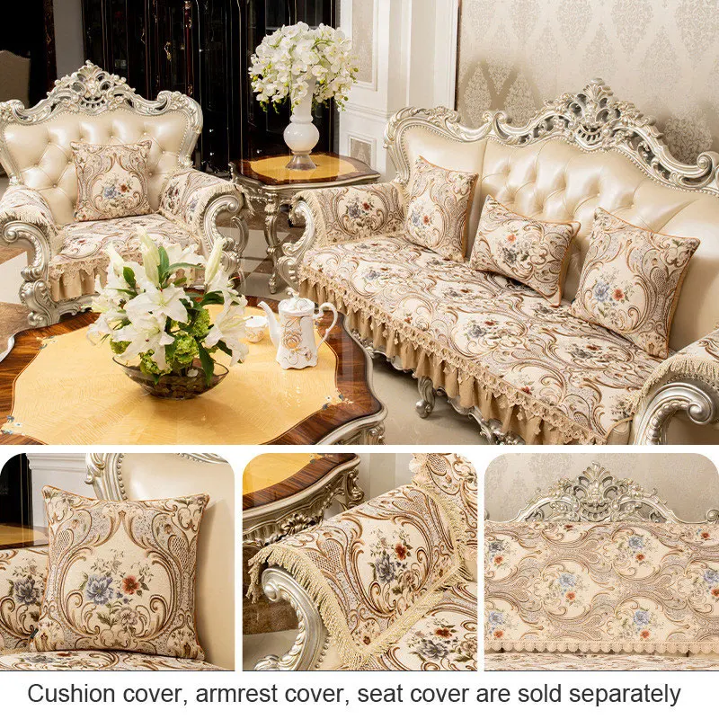 Retro Lace Cover for Sofa, Chenille Jacquard, Floral Corner Couch Slipcover, Armchair Cushion, Luxury Cushion, 1, 2, 3 Seater