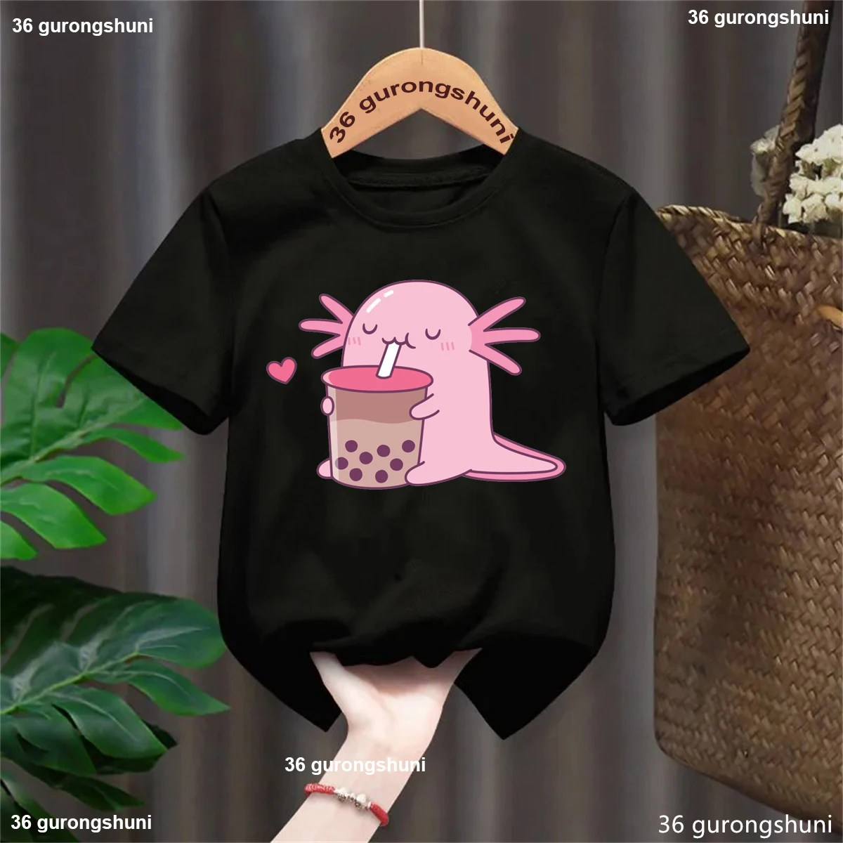 

Axolotl Love Boba Milk Tea Printed Tshirt Summer Short Sleeve Kids Clothes Kawaii Funny Solid T-Shirt Cool Summer T Shirt