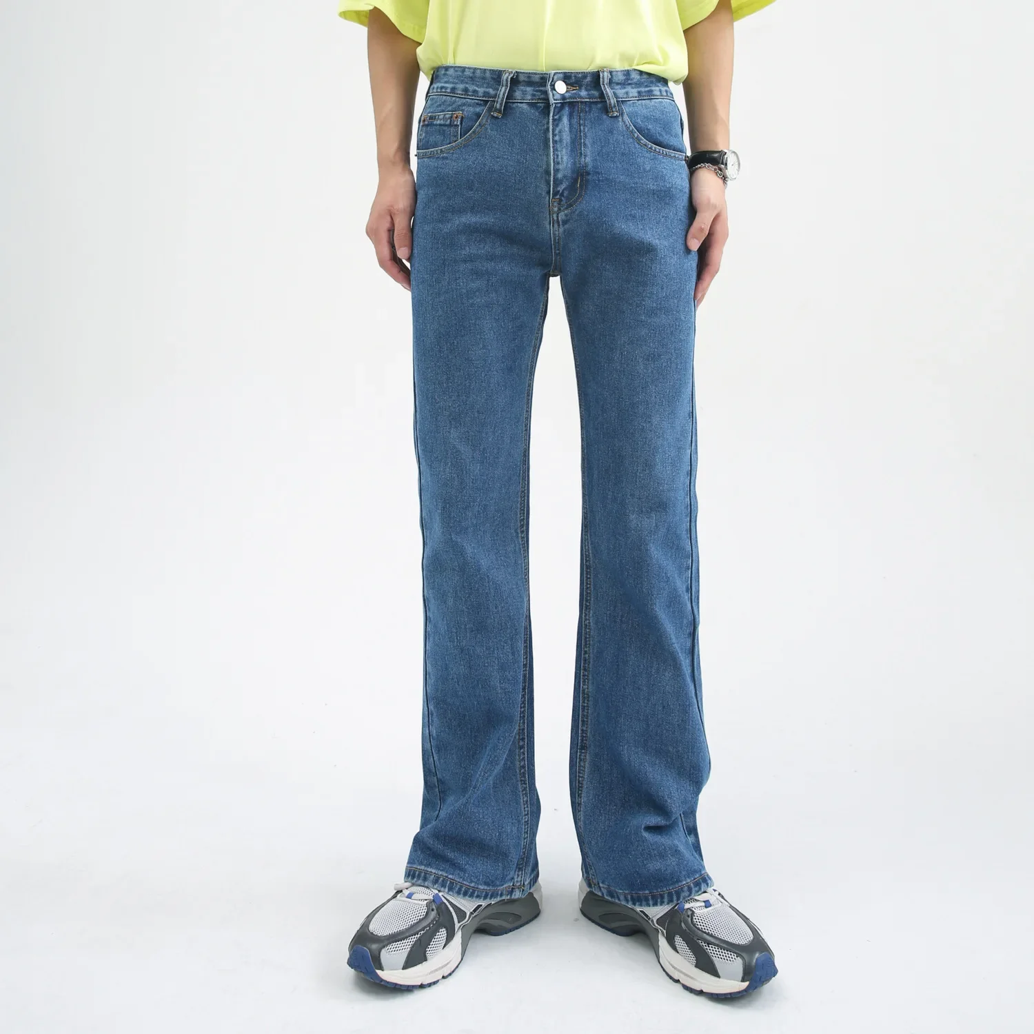 Showing Legs Long Multi-colored Jeans Versatile And Thin Wide Legs Slightly Washed Straight Trendy Men