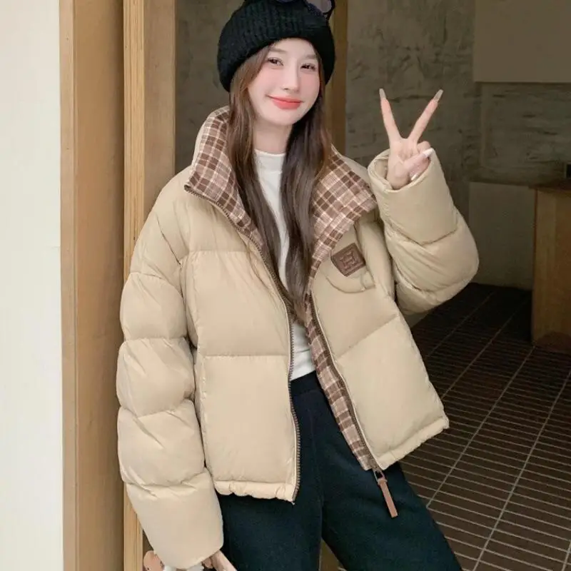 

Женская пуховая хлопковая куртка, утепленная корейская версия, куртка-пуховик с хлопковой подкладкой для девочек, свободный воротник-стойка, осенне-зимнее пальто