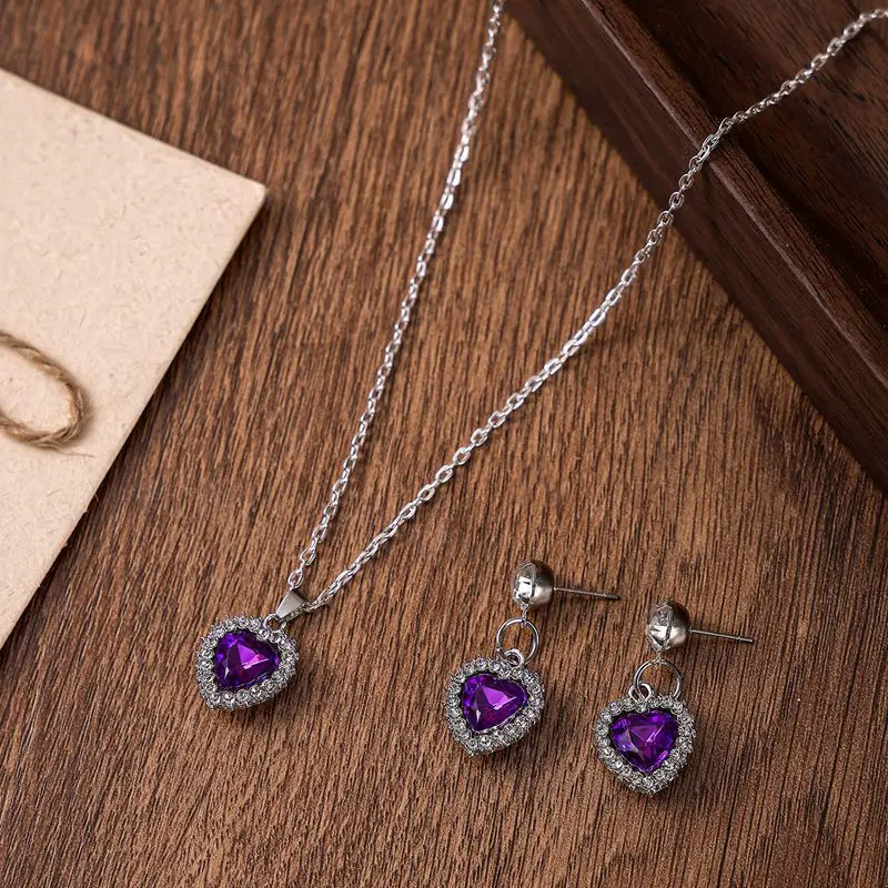Heart-shaped acrylic diamond pendant necklace earrings set women's bridal luxury jewelry set wholesale cross-border new products