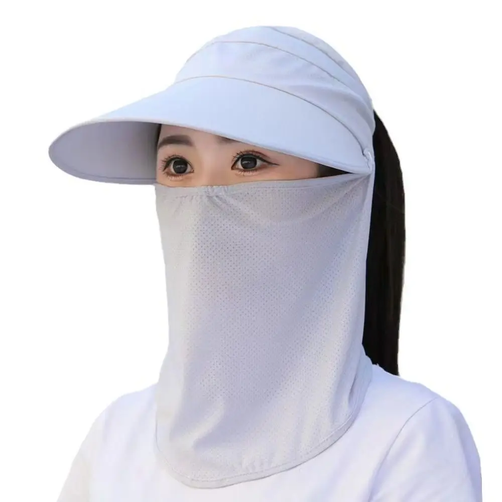

Portable Empty Top Women Sunscreen Hat Anti UV Foldable Beach Sun Hat with Face Cover Breathable Outdoor Cycling Hat