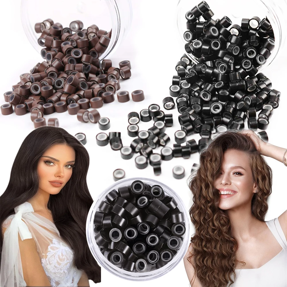 5.0*3.0*3.0mm Micro Silicone Lined Rings/Links/Beads 500pcs/bag MICRO Ring Link Crimp Beads Hair Extensions Tools